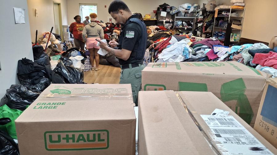 Donated clothing and supplies sorted for the Garden Valley relief drive.